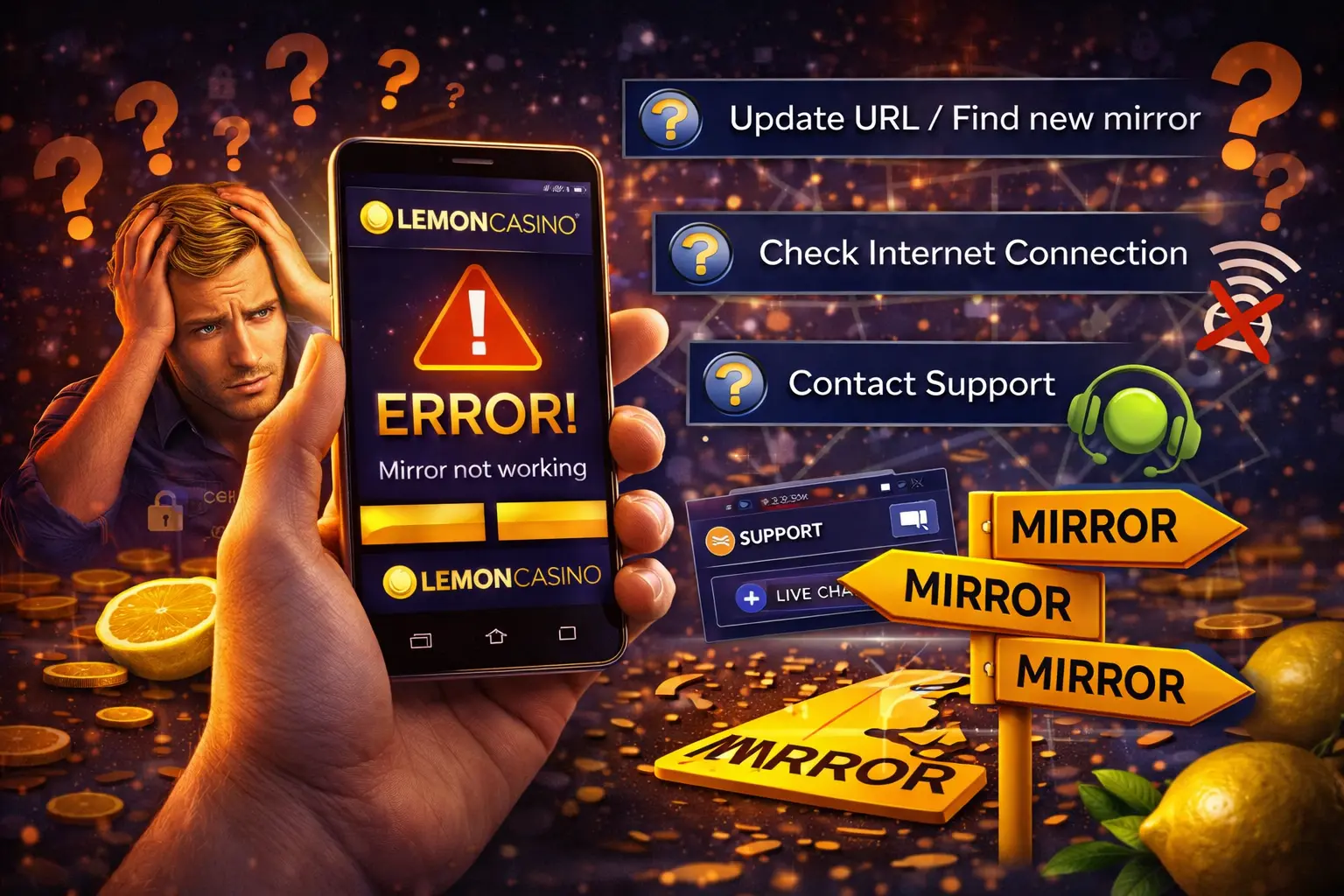 Lemon Casino tüköroldal hibák és hozzáférési problémák megnyitási megszakítások esetén