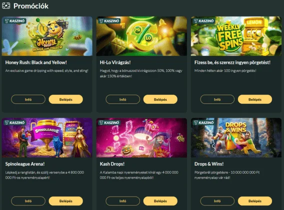 A Lemon Casino bónuszok és promóciók oldala aktuális ajánlatokkal